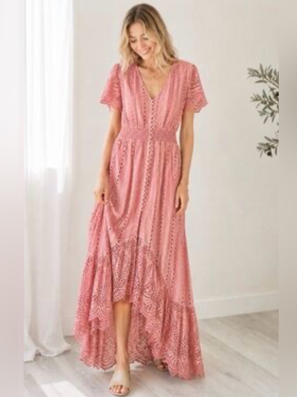 NWT Young Fabulous & Broke Costa Rose Pink Lace High-Low Maxi Dress